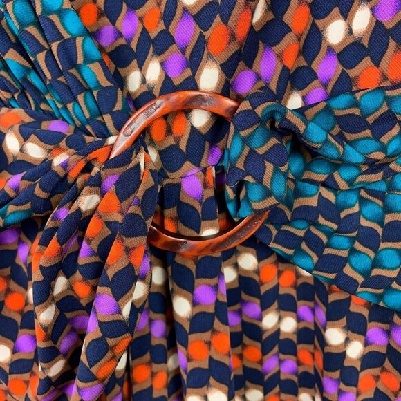 Jones New York Fit & Flare Quarter Sleeve Faux Wrap Patterned Dress Purple Sz 16 - Picture 8 of 10